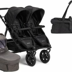 Beemoo L.A. Søskenvogn Inkl. Liggedel Og Handlebag, Black/Stone Green Melange