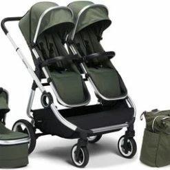 Beemoo Pro Twin Søskenvogn Inkl. Liggedel & Stelleveske, Cilantro Green